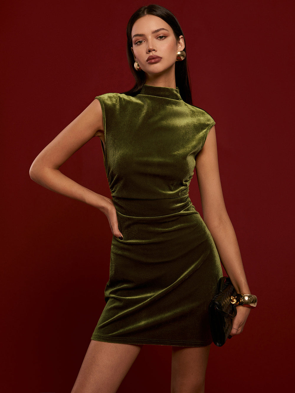 Mock Neck Sleeveless Velvet Dress  Liora Lane Boutique Dresses