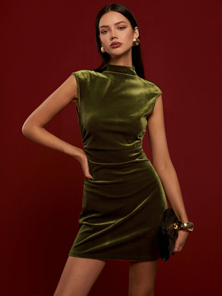 Mock Neck Sleeveless Velvet Dress  Liora Lane Boutique Dresses