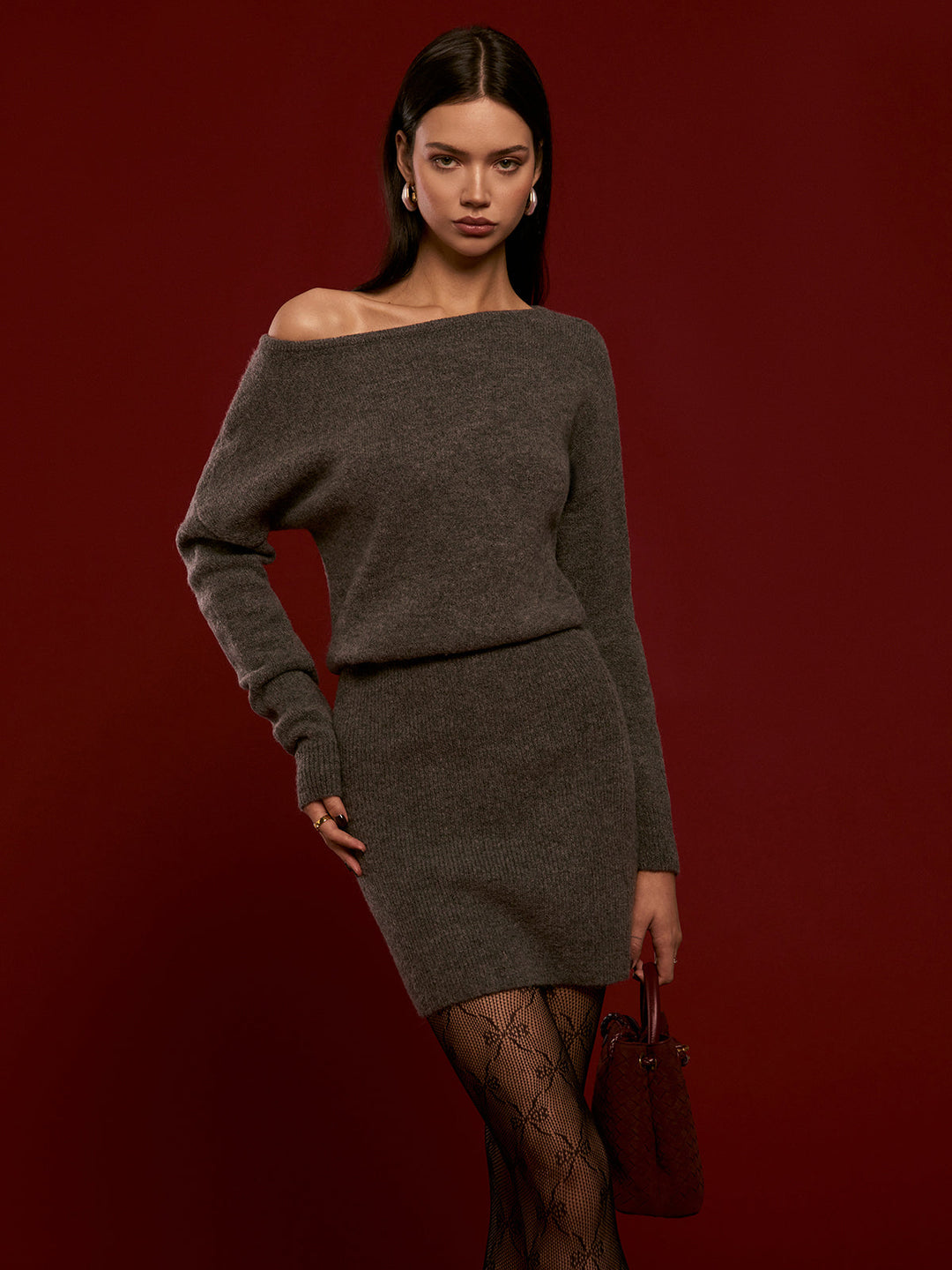 Wool-Blend Asymmetrical Sweater Dress  Liora Lane Boutique Sweater Dresses Grey / XL 127.99