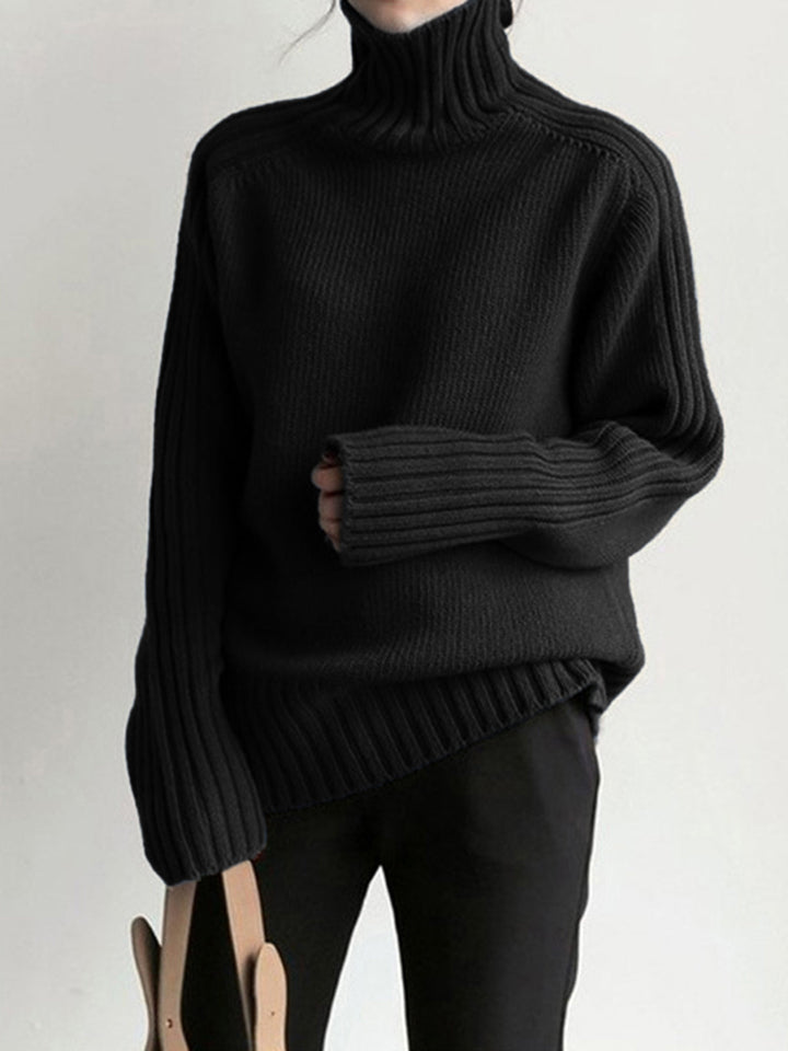 Solid High Neck Knit Sweater  Liora Lane Boutique Sweaters Black / XL 45.00