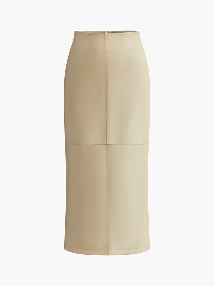 Faux Leather Piping Sit Midi Skirt  Liora Lane Boutique Skirts