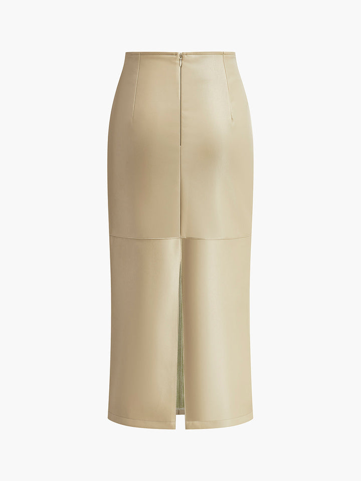 Faux Leather Piping Sit Midi Skirt  Liora Lane Boutique Skirts