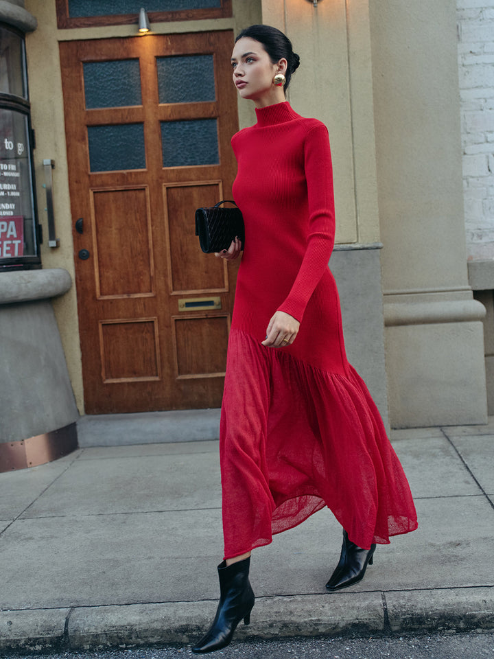 Mock Neck  Pleated Panel Sweater Dress  Liora Lane Boutique Sweater Dresses