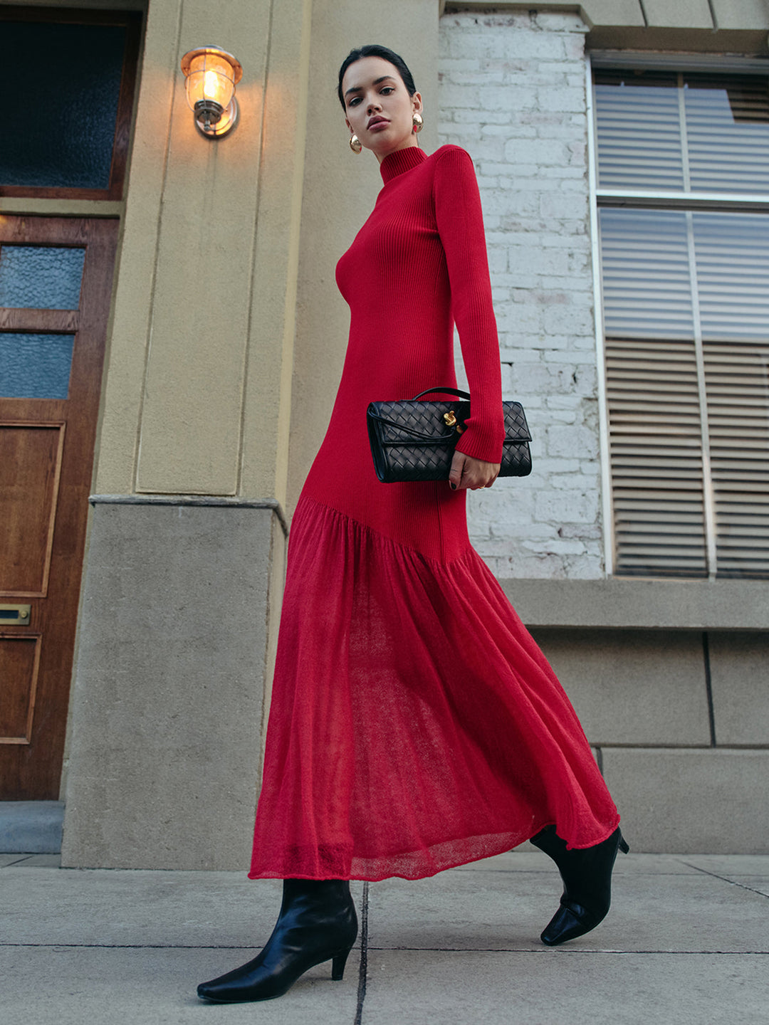 Mock Neck  Pleated Panel Sweater Dress  Liora Lane Boutique Sweater Dresses