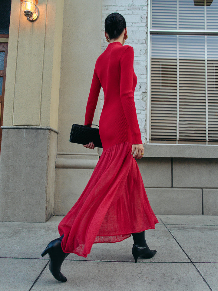 Mock Neck  Pleated Panel Sweater Dress  Liora Lane Boutique Sweater Dresses