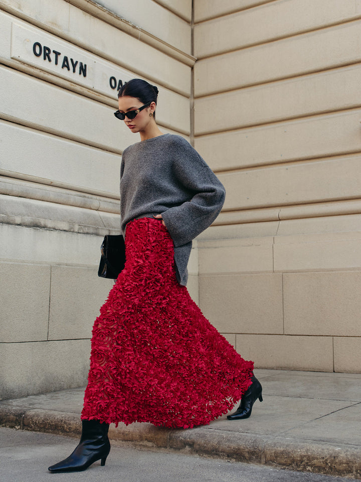 High-Waist Rosette Skirt  Liora Lane Boutique Skirts Red / XL 69.00