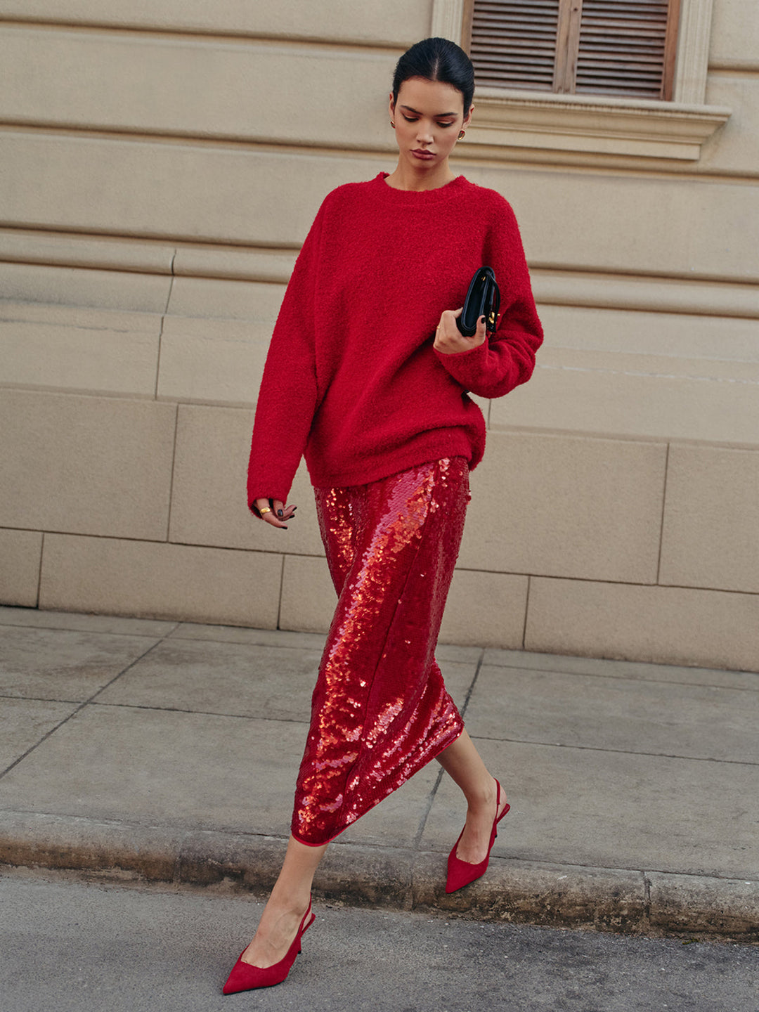 Elegant Plain Sequins Skirt  Liora Lane Boutique Skirts Red / XL 59.00