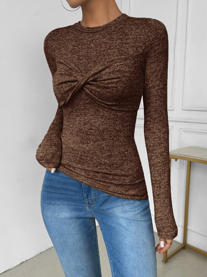 Knotted Skinny Jersey Top  Liora Lane Boutique T-Shirts Light Brown / XL 22.00