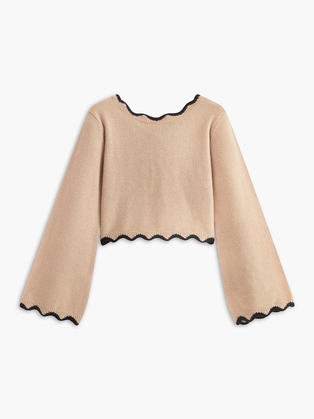 Contrast Wave Trim Bow Sweater  Liora Lane Boutique Sweaters