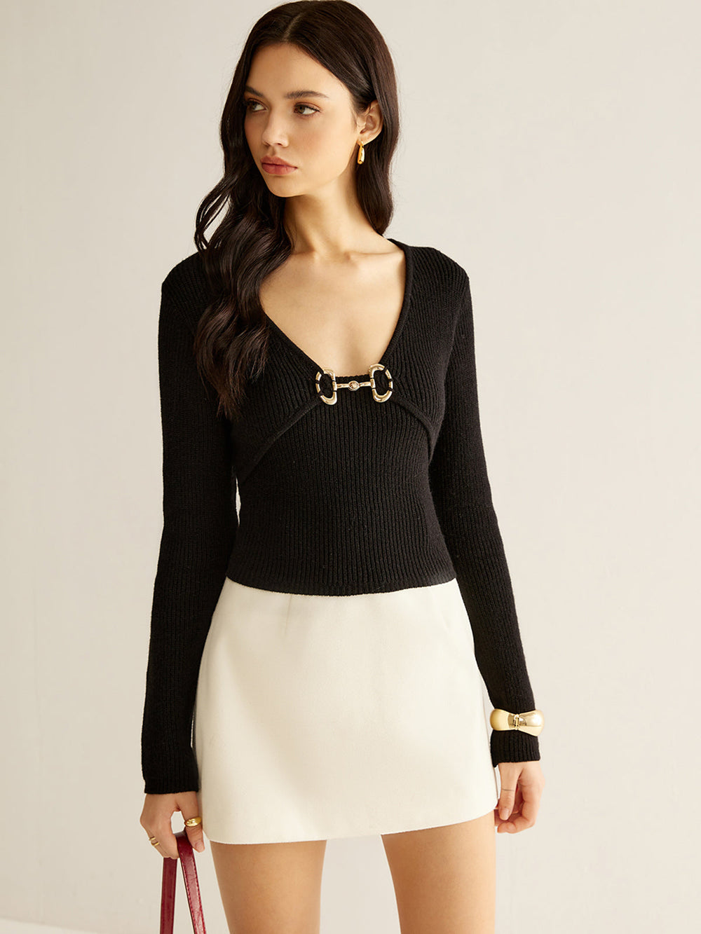 V-Neck Metal Detail Sweater  Liora Lane Boutique Sweaters