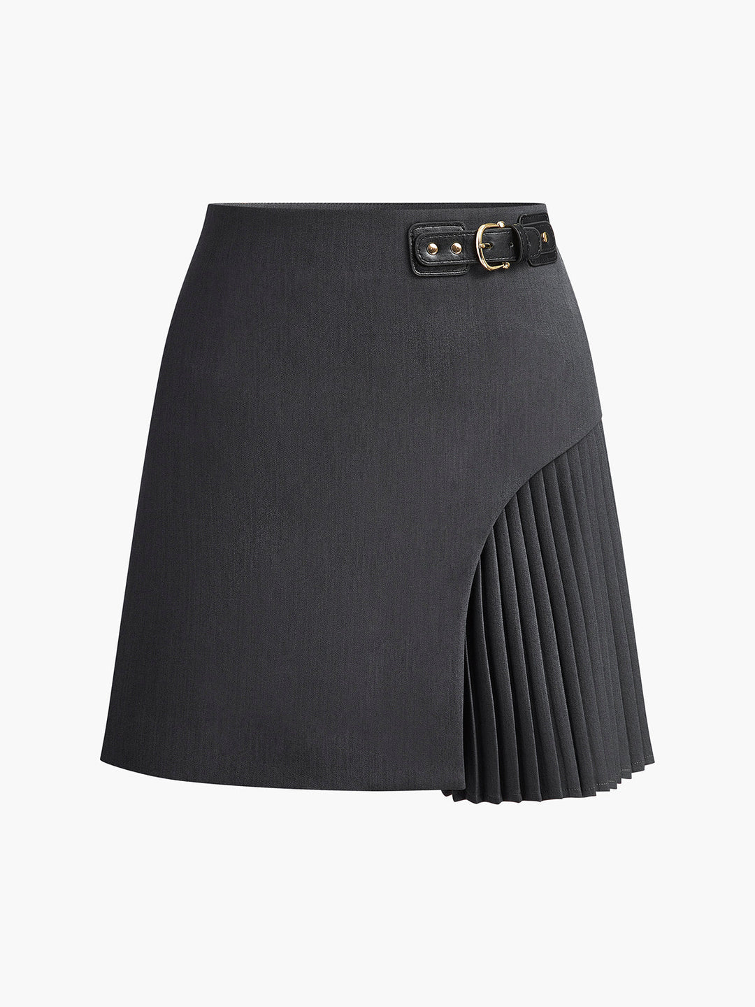 Side Pleated Buckle Belted Skirt  Liora Lane Boutique Skirts Grey / XL 39.00