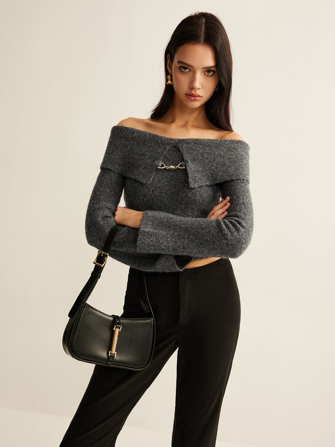 Off-Shoulder Crop Knit Top  Liora Lane Boutique Knit Tops