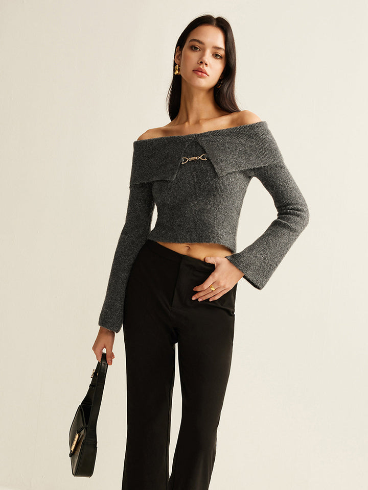 Off-Shoulder Crop Knit Top  Liora Lane Boutique Knit Tops