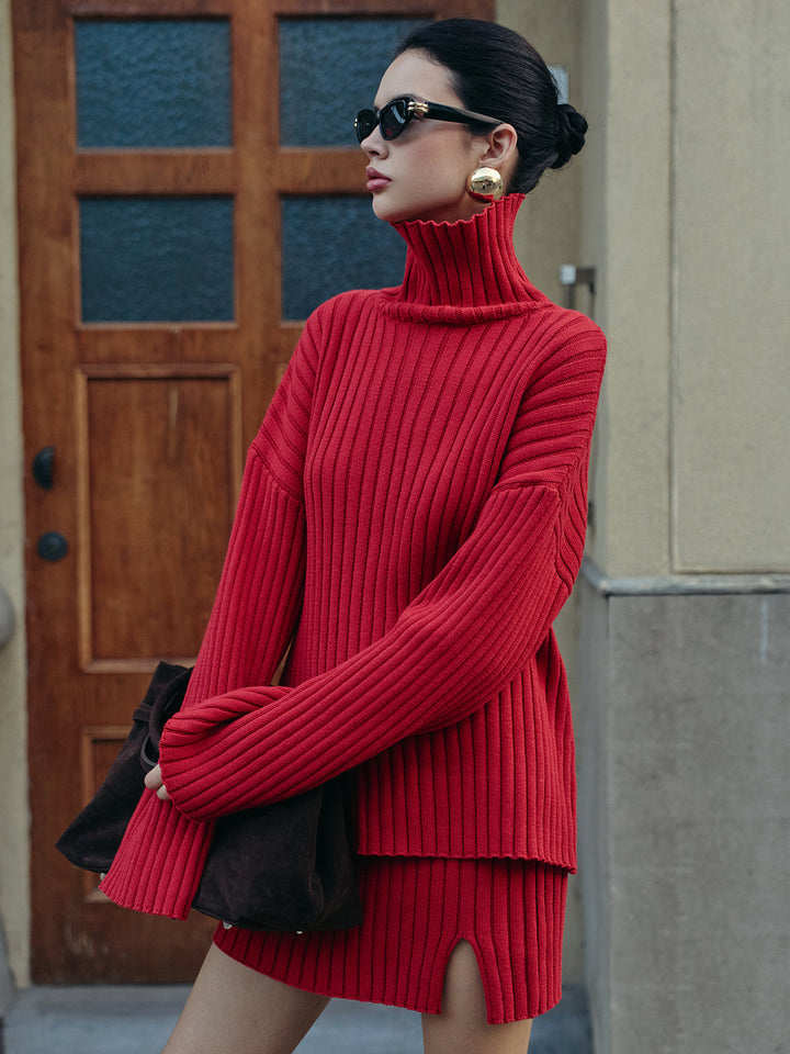Plain Ribbed Split Sweater Skirt Set  Liora Lane Boutique Skirt Sets