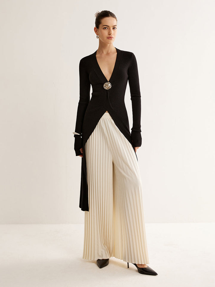 Metal Decor Split Knit Long Top  Liora Lane Boutique Knit Tops