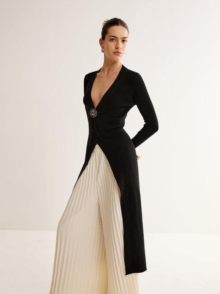 Metal Decor Split Knit Long Top  Liora Lane Boutique Knit Tops