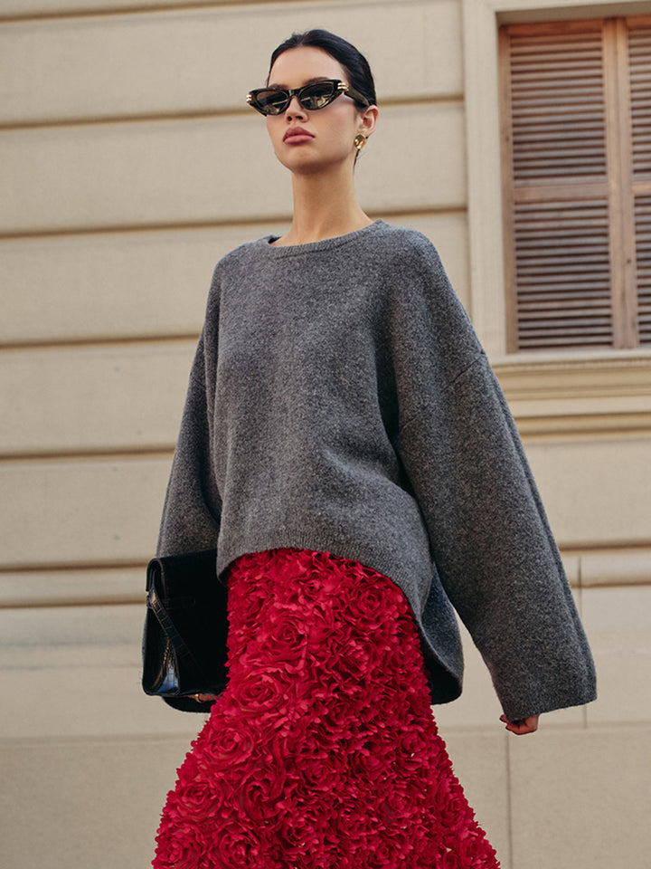 Wool-Blend Oversized Plain Pullover Sweater  Liora Lane Boutique Sweaters Grey / XL 54.00