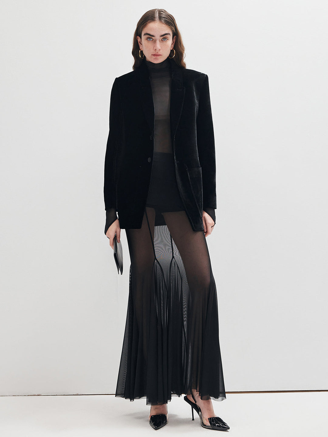 Ruffle Sheer Panel Maxi Skirt  Liora Lane Boutique Skirts