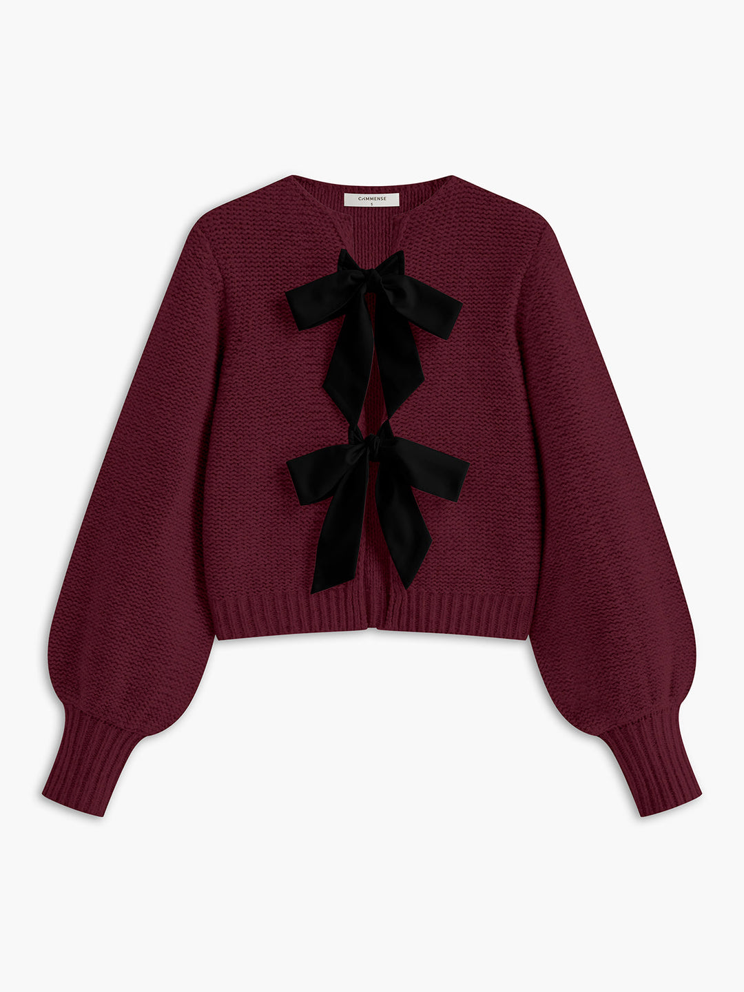 Crew Neck Bow Knit Top  Liora Lane Boutique Knit Tops Burgundy / XL 45.00
