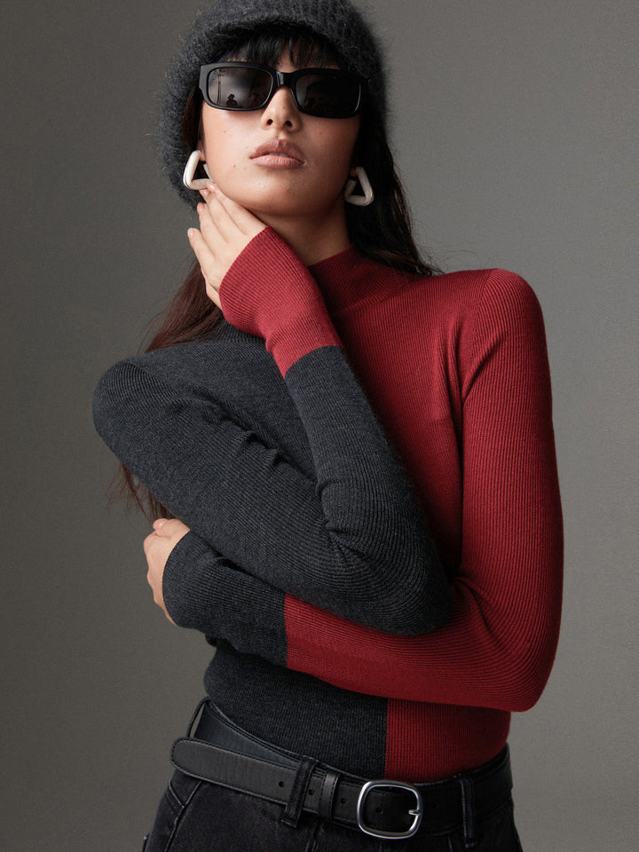 Wool-Blend Two Tone Skinny Knit Top  Liora Lane Boutique Knit Tops