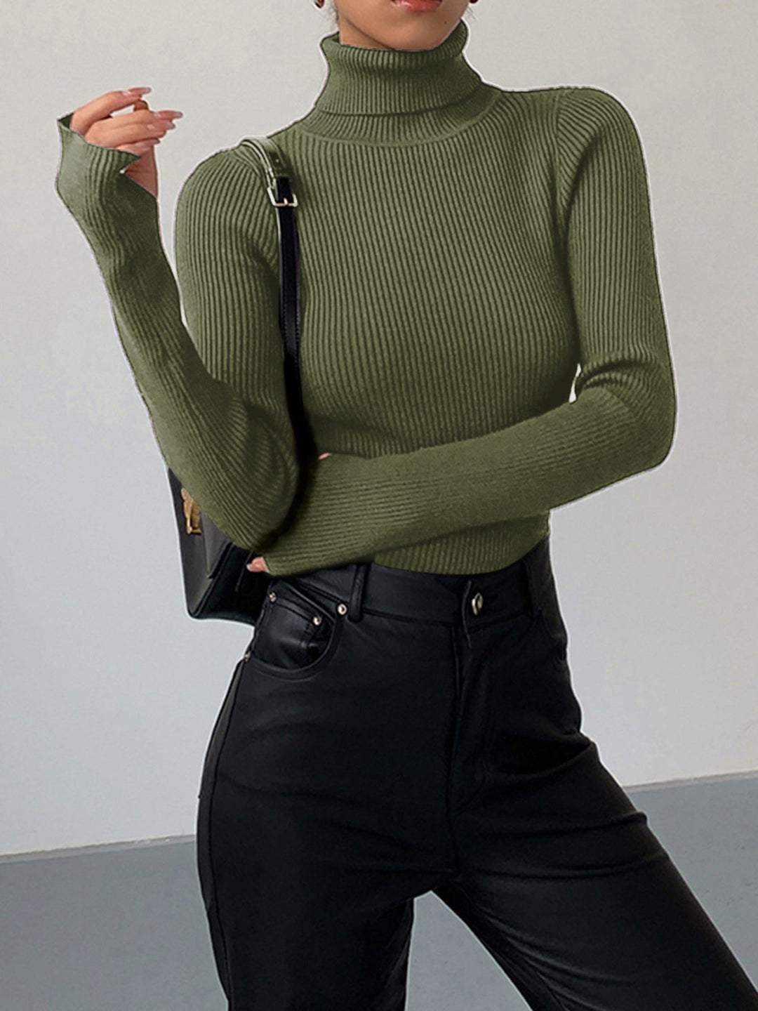 Minimalist Turtleneck Slim Knit Top  Liora Lane Boutique Knit Tops ArmyGreen / XL 39.00