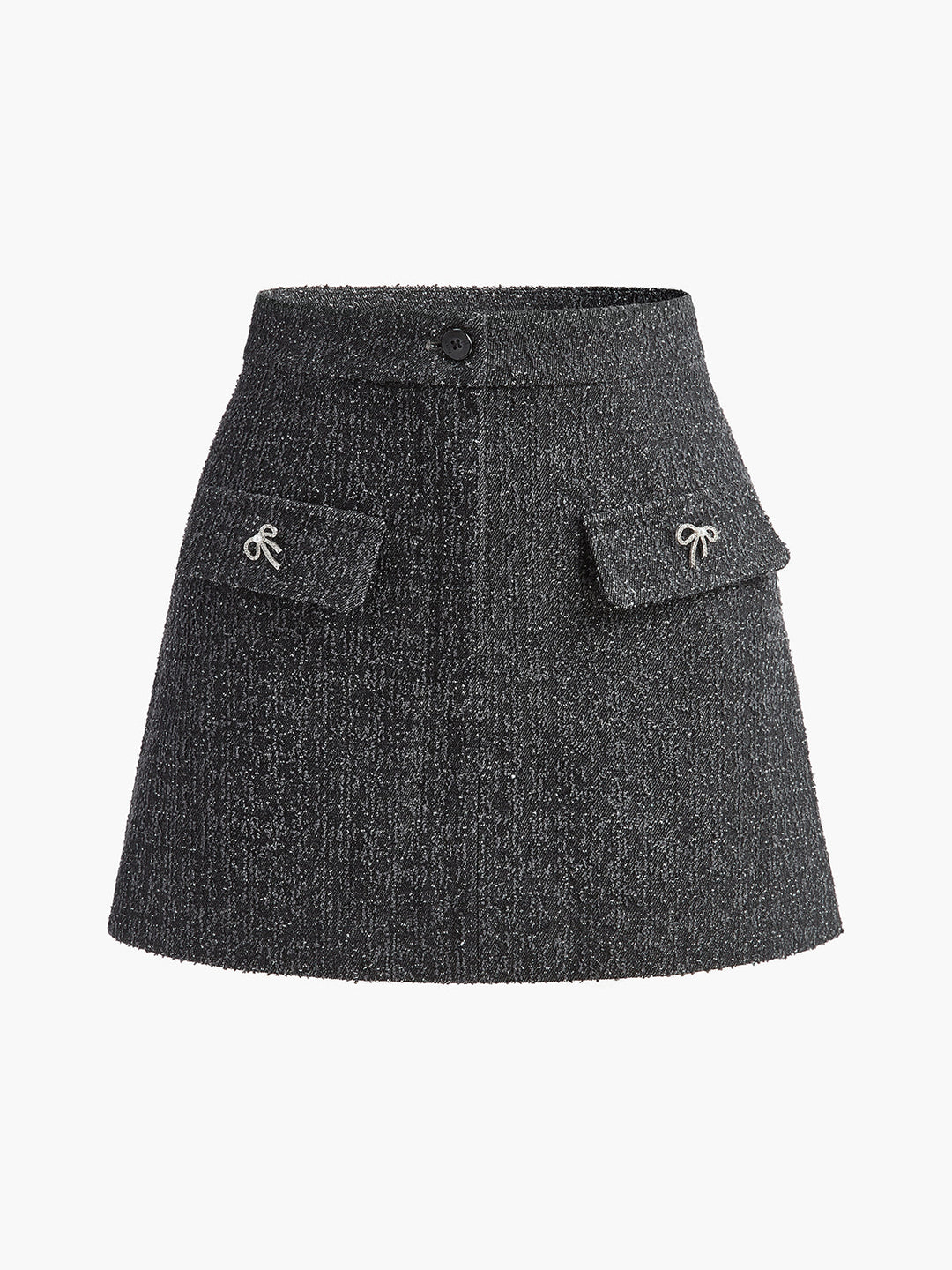 Metal Bow Denim Mini Skirt  Liora Lane Boutique Skirts Grey / XL 36.00