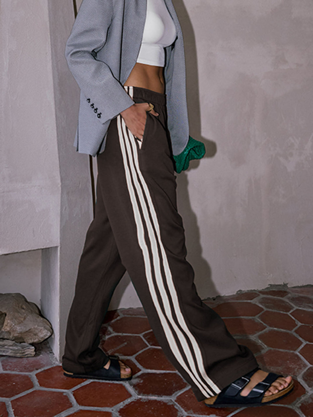 Casual Striped Patchwork Pants  Liora Lane Boutique Pants Dark Brown / XL 48.00