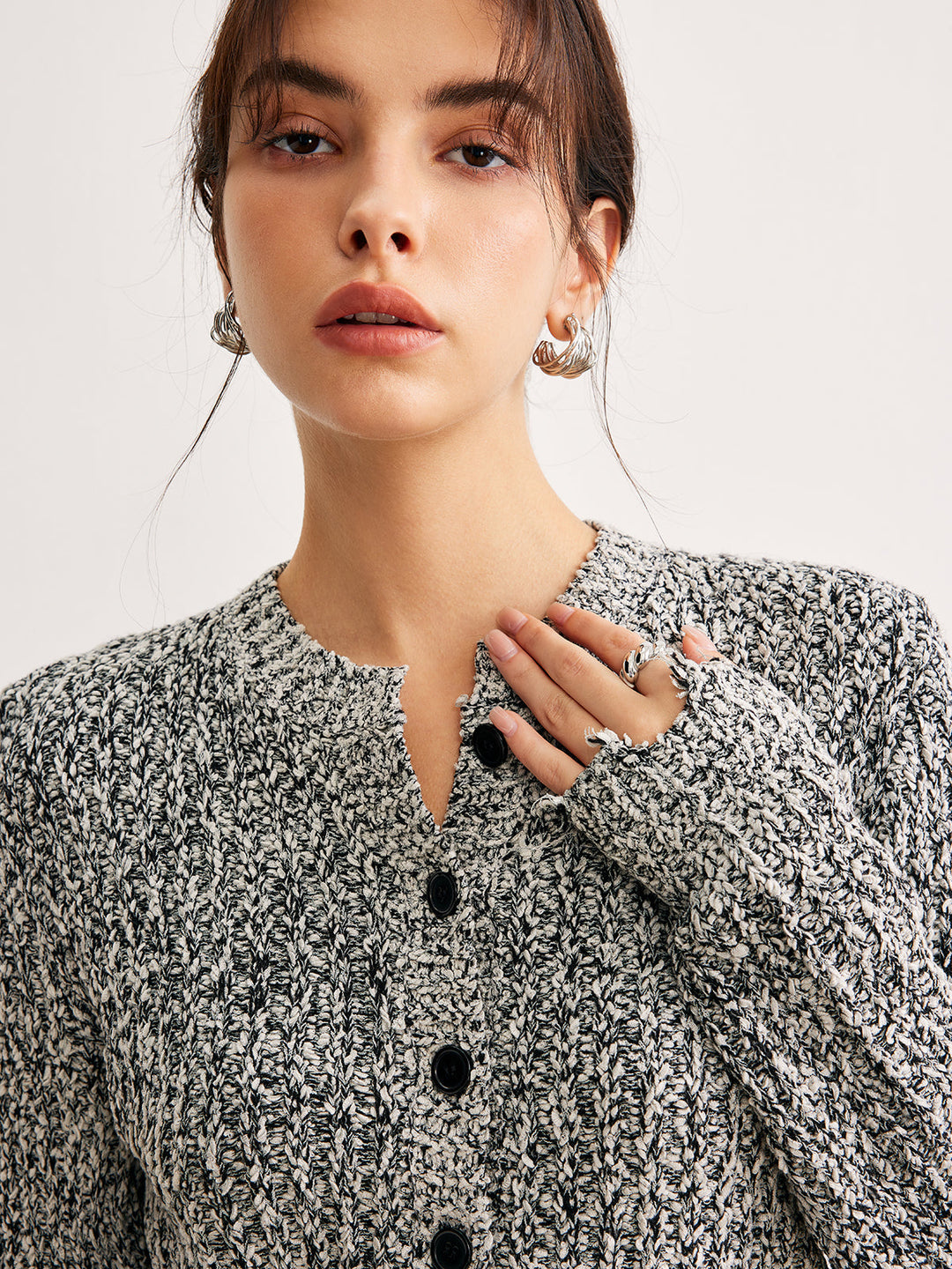 Raw Hem Button Slim Knit Top  Liora Lane Boutique Knit Tops