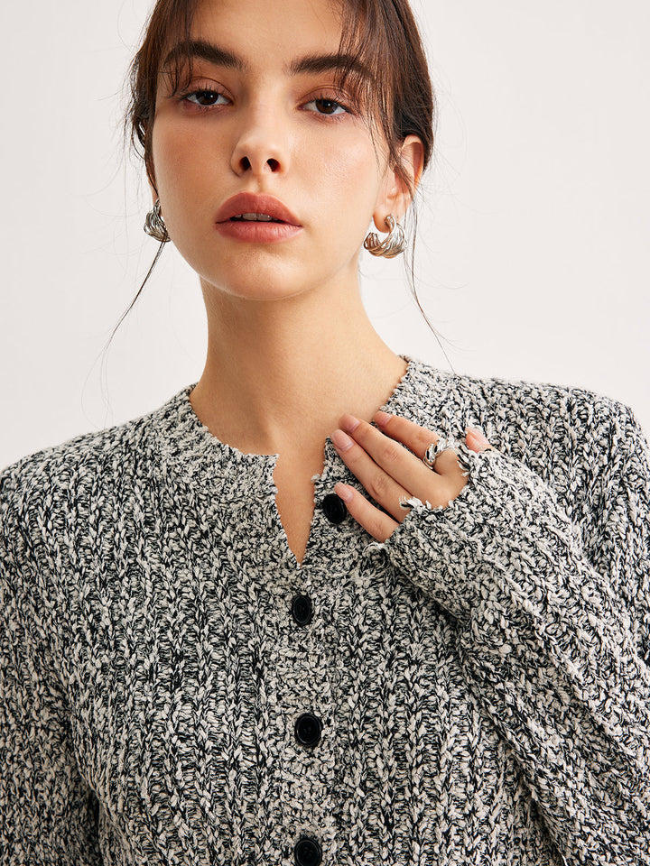 Raw Hem Button Slim Knit Top  Liora Lane Boutique Knit Tops