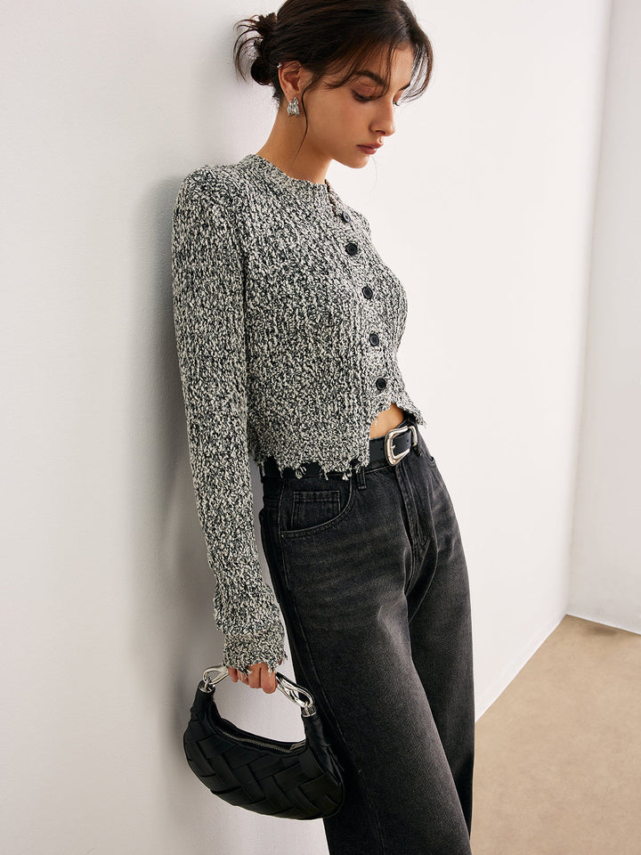 Raw Hem Button Slim Knit Top  Liora Lane Boutique Knit Tops