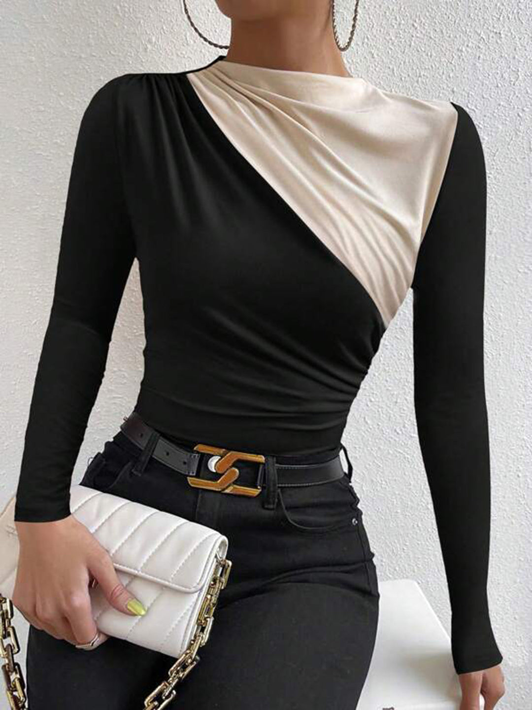 Color Block Long Sleeve T-Shirt  Liora Lane Boutique T-Shirts Black / XL 28.00