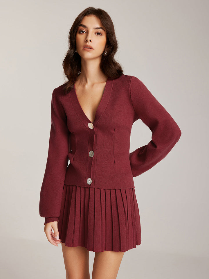 Lantern Sleeve Button Cardigan  Liora Lane Boutique Cardigans Burgundy / XL 84.99