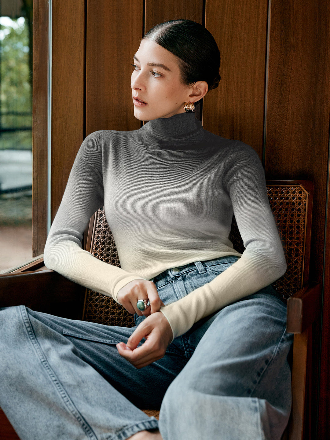 Wool-Blend Ombre Slim Knit Top  Liora Lane Boutique Knit Tops Light Grey / XL 44.00