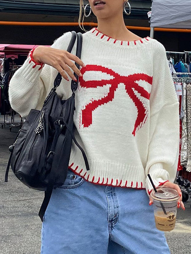 Contrast Binding Bow Sweater  Liora Lane Boutique Sweaters