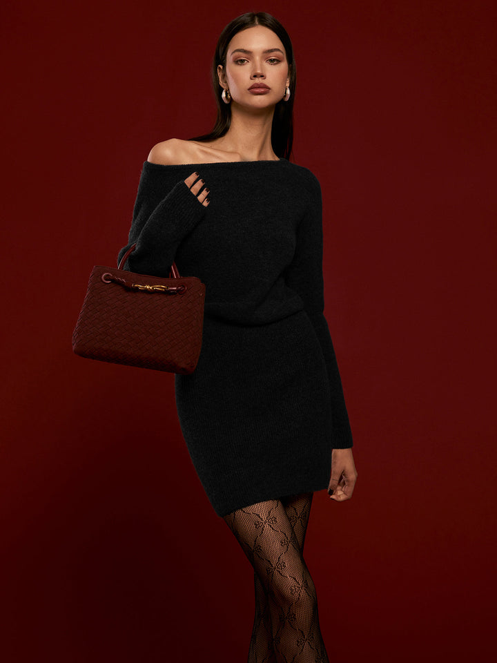 Wool-Blend Asymmetrical Sweater Dress  Liora Lane Boutique Sweater Dresses Black / XL 127.99