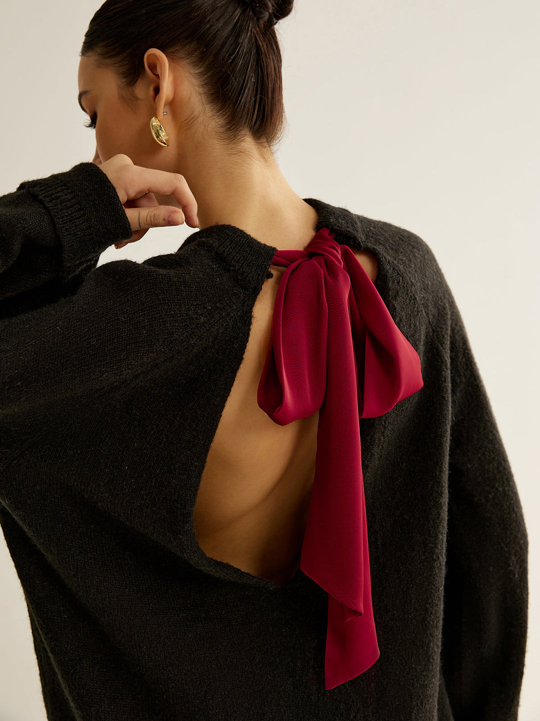 Oversized Open Back Tie Sweater  Liora Lane Boutique Sweaters