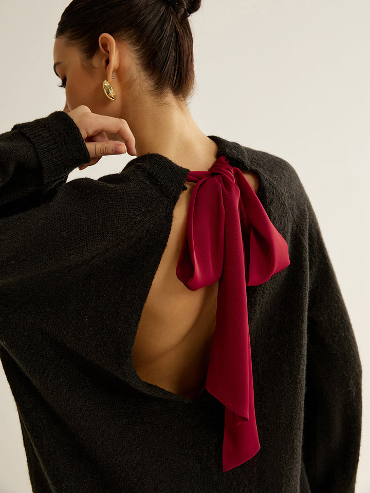 Oversized Open Back Tie Sweater  Liora Lane Boutique Sweaters