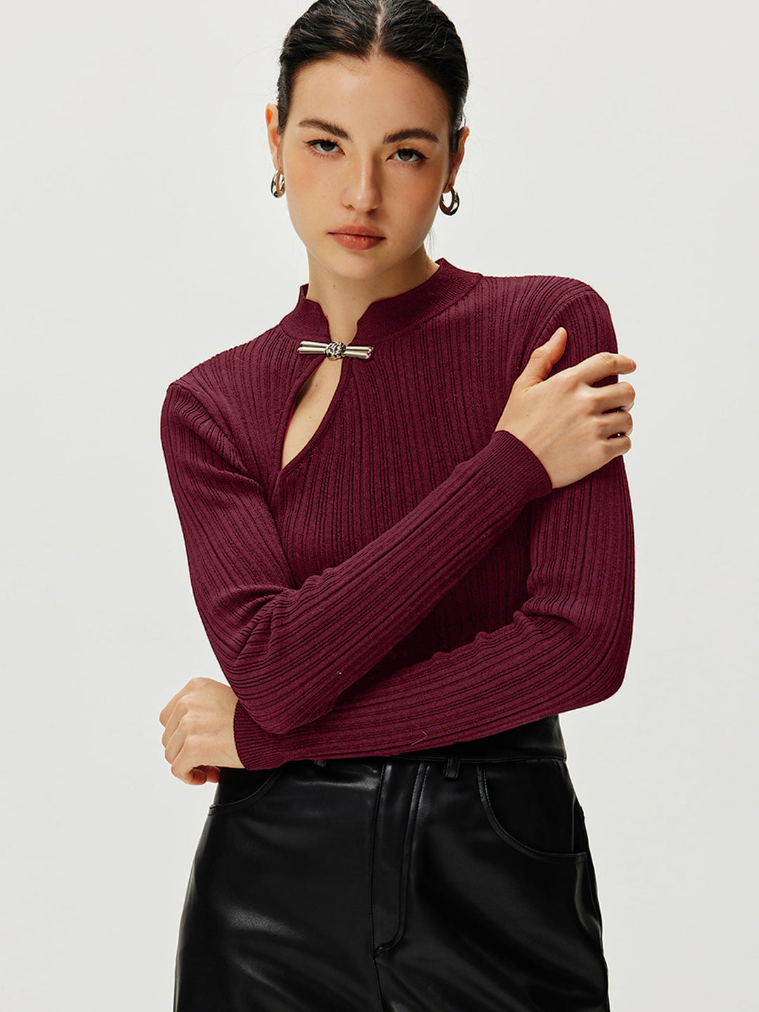 Ribbed Metal Knotted Sweater  Liora Lane Boutique Sweaters