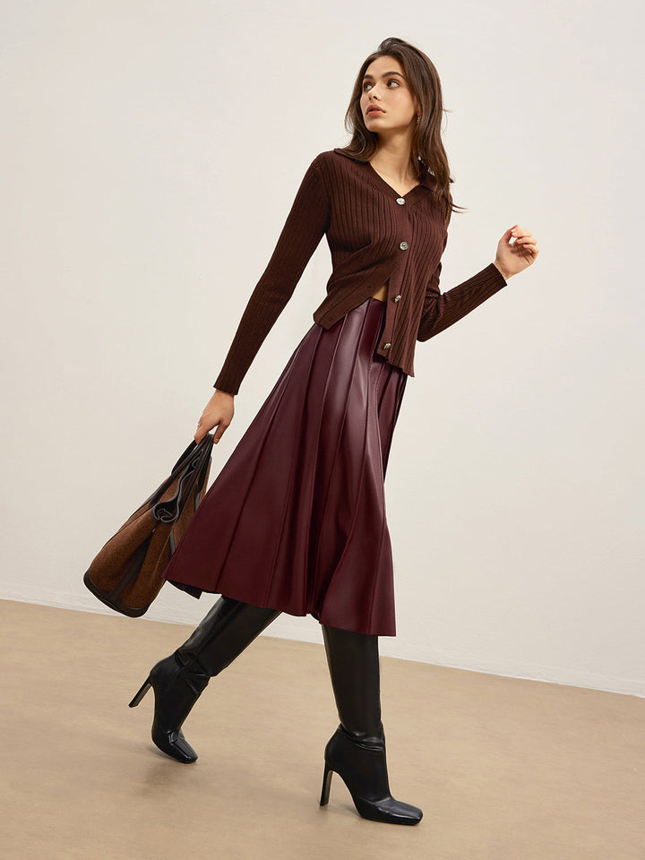 Faux Leather Pleated Midi Skirt  Liora Lane Boutique Skirts