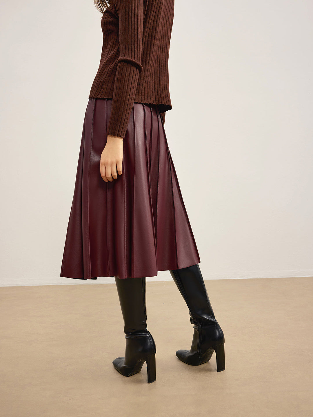 Faux Leather Pleated Midi Skirt  Liora Lane Boutique Skirts