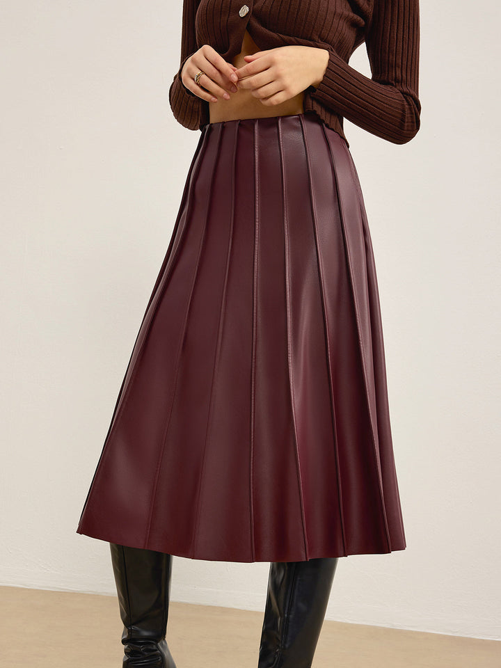 Faux Leather Pleated Midi Skirt  Liora Lane Boutique Skirts
