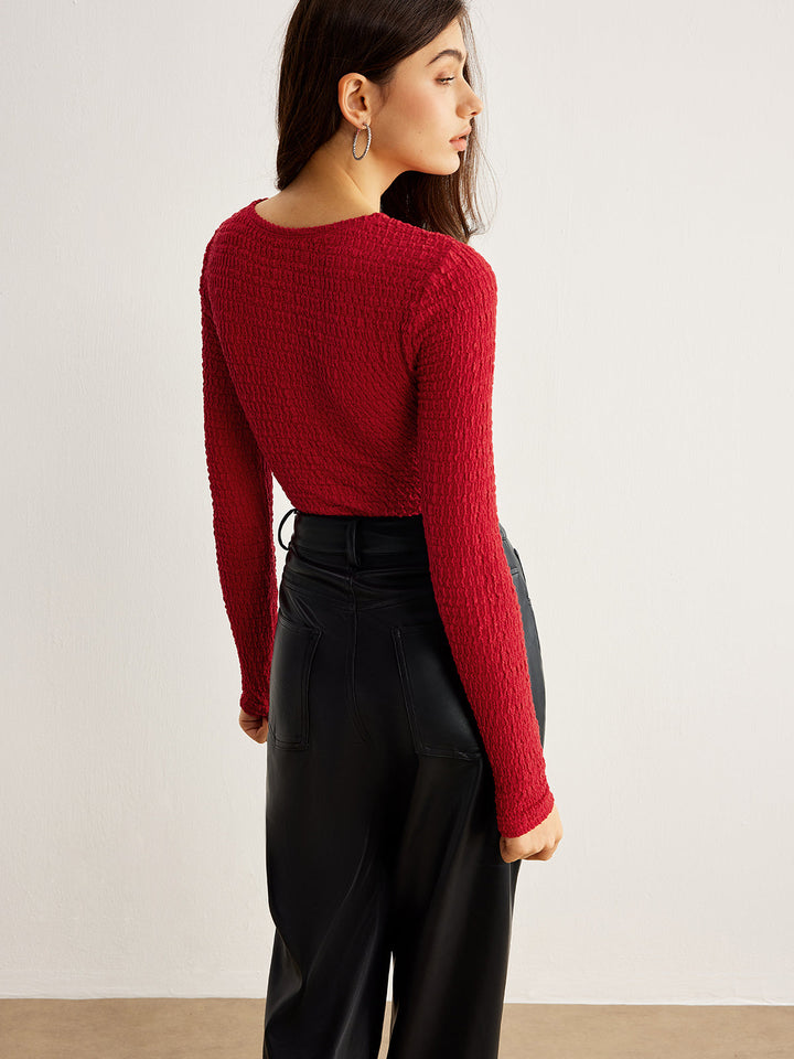 Metal O-Ring Cutout Plisse T-Shirt  Liora Lane Boutique T-Shirts