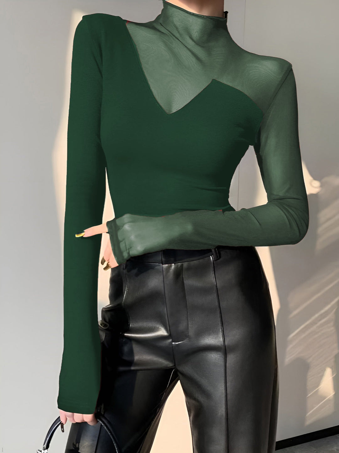 Asymmetrical Sheer Mesh Panel T-Shirt  Liora Lane Boutique T-Shirts Green / XL 22.00