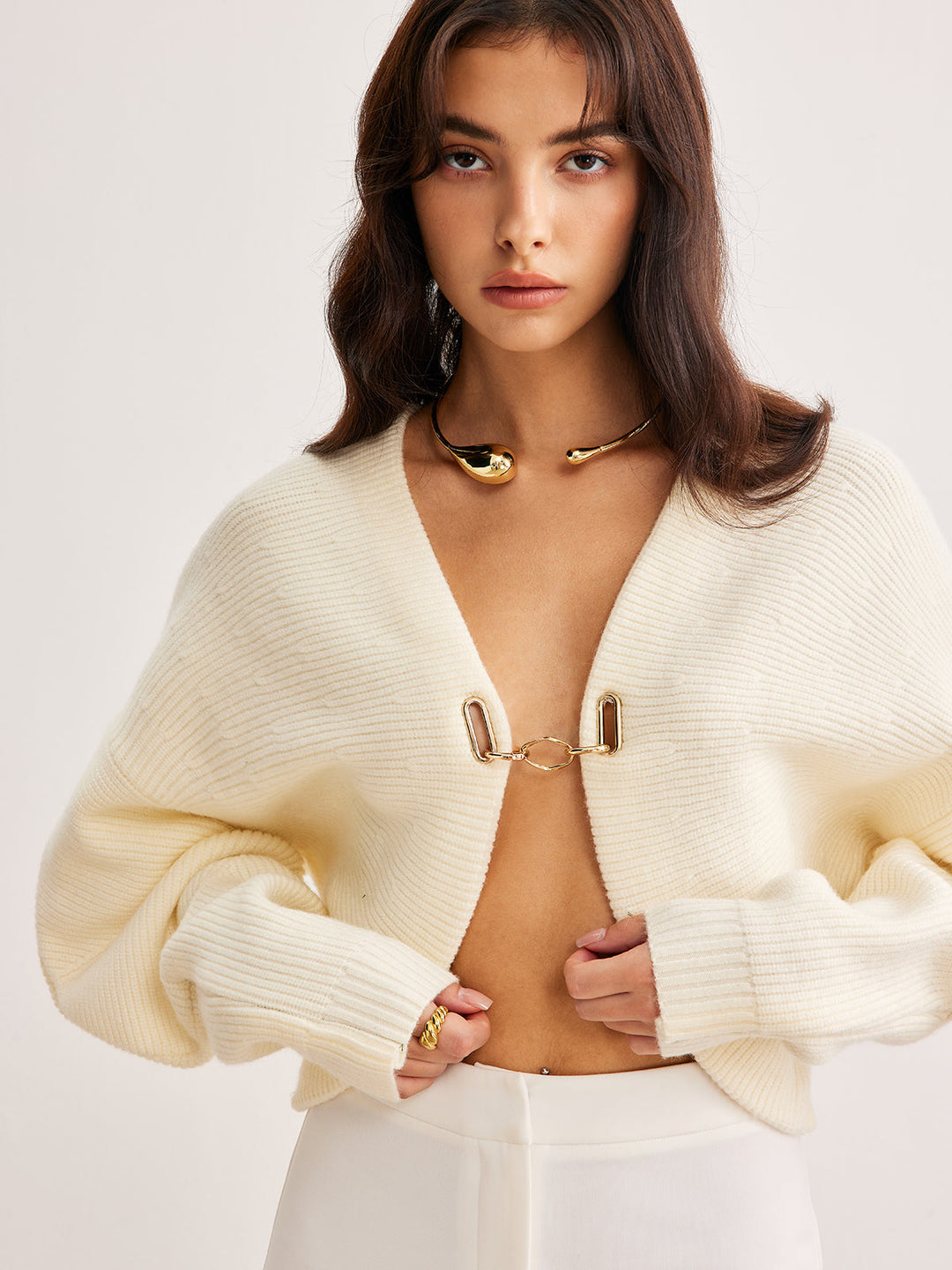 Leg-Of-Mutton Sleeve Metal Cardigan  Liora Lane Boutique Cardigans