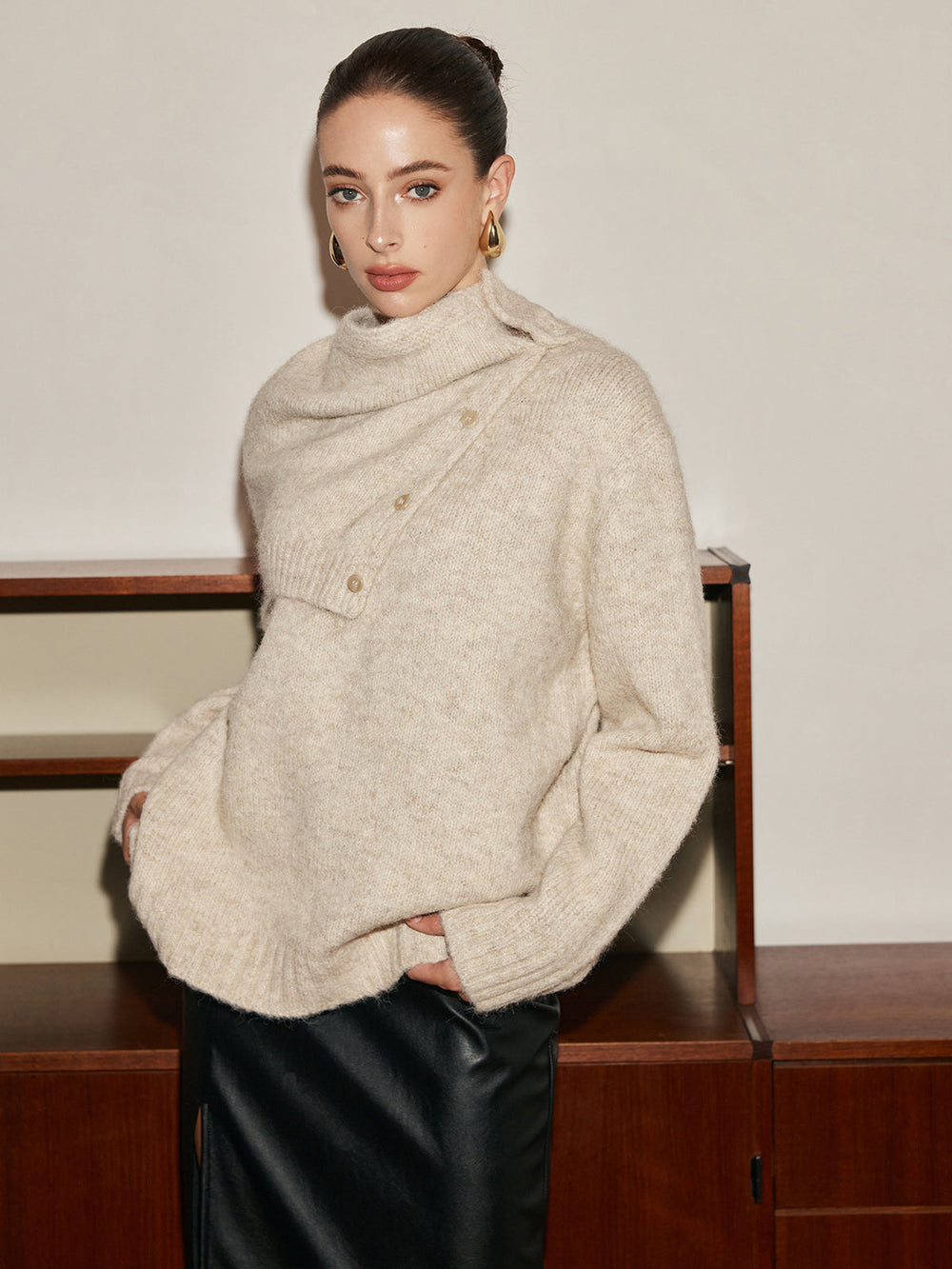 Adjustable Scarf Wool-Blend Sweater  Liora Lane Boutique Sweaters