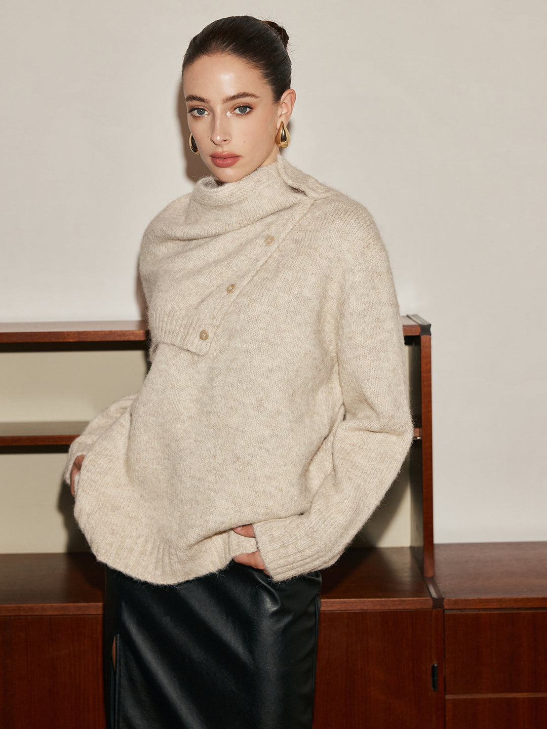 Adjustable Scarf Wool-Blend Sweater  Liora Lane Boutique Sweaters