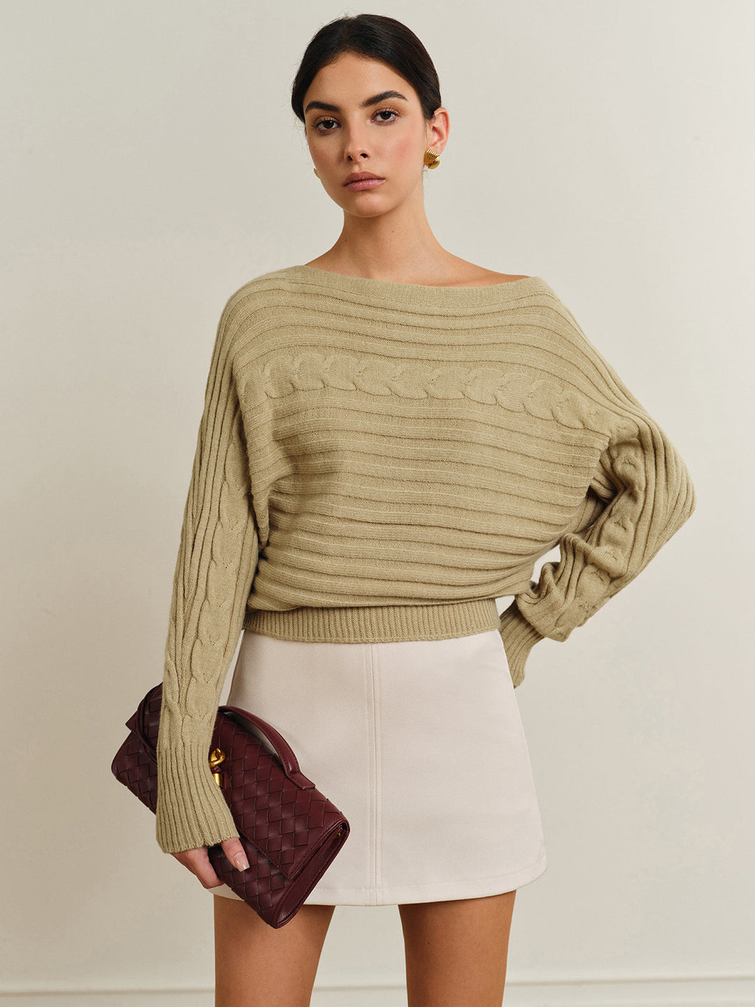 Straight Neck Twist Sweater  Liora Lane Boutique Sweaters Khaki / L 94.99
