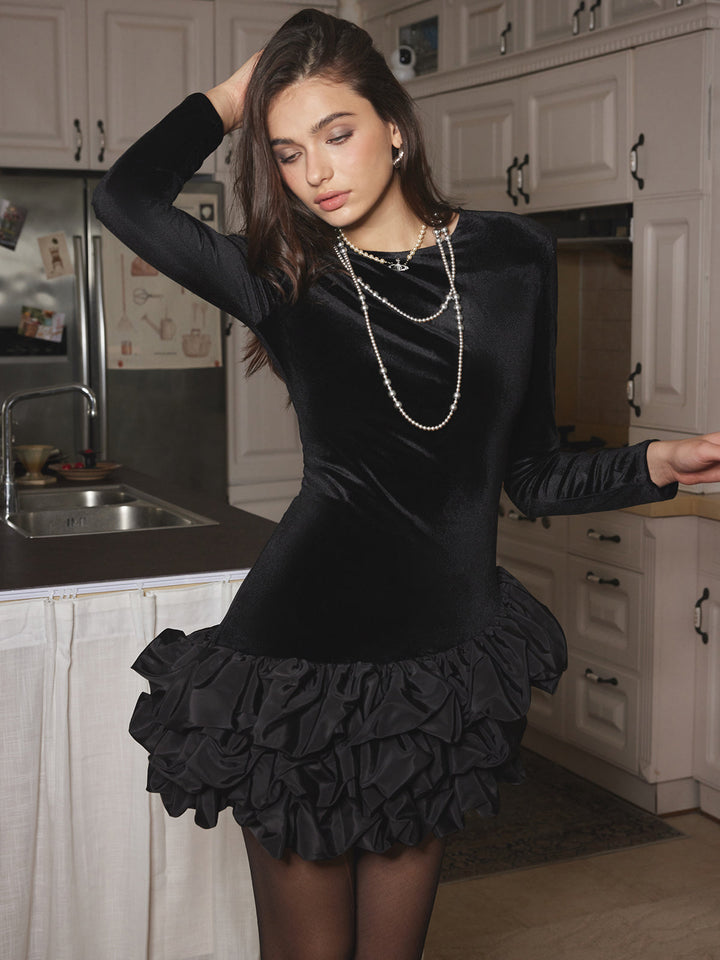 Velvet Bubble Dress With Shoulder Pads  Liora Lane Boutique Dresses