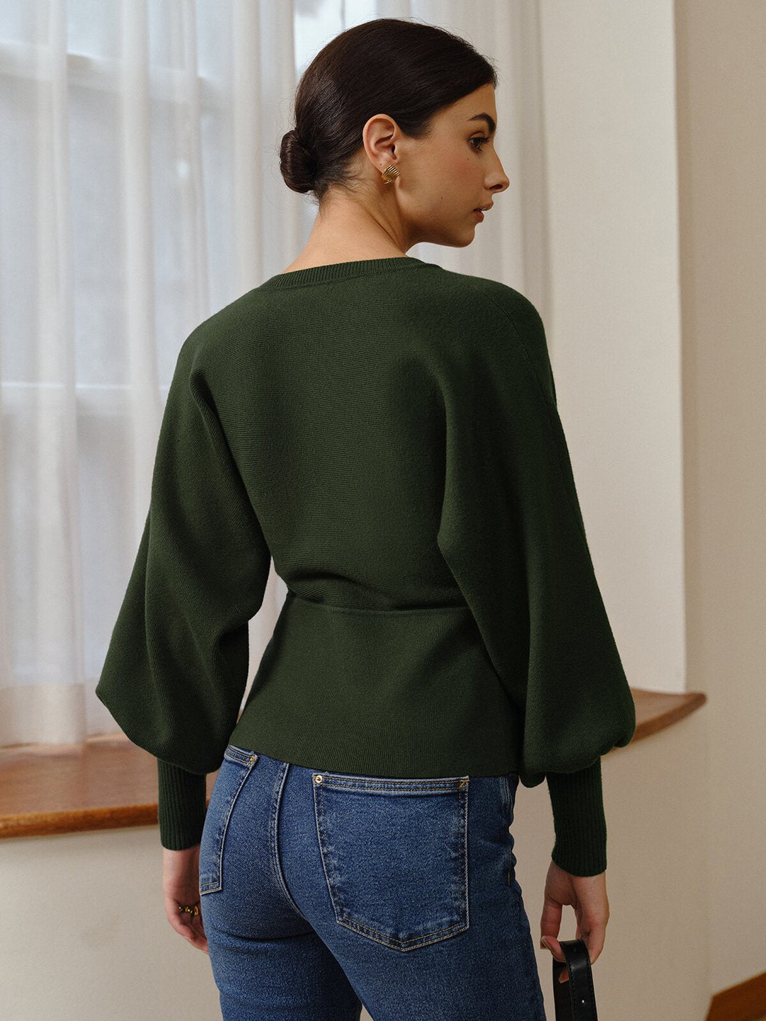 Leg-Of Mutton Sleeve Wave Trim Knit Top  Liora Lane Boutique Knit Tops