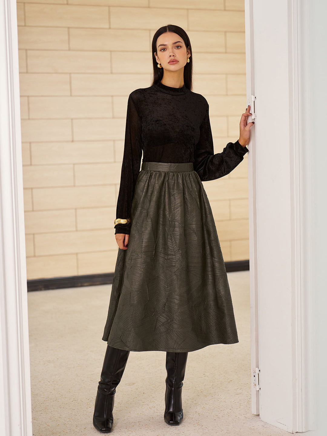 Retro Faux Leather Skirt Without Belt  Liora Lane Boutique Skirts